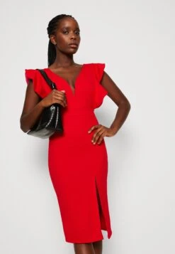 Wal G V Neck Ruffle Sleeve Midi Dress - Jerseyjurk - Red/Fushia -Anna Field Winkel 2e52c3746fb7449e96ed821a187d5595