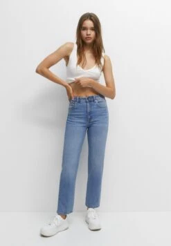 PULL & BEAR High Waist - Straight Leg Jeans - Stone Blue Denim -Anna Field Winkel 9142a9cd28ec45cab094c96f4619ffe7