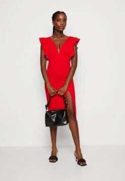 Wal G V Neck Ruffle Sleeve Midi Dress - Jerseyjurk - Red/Fushia -Anna Field Winkel ea7ef72a1edd48308b9c7f4766683182